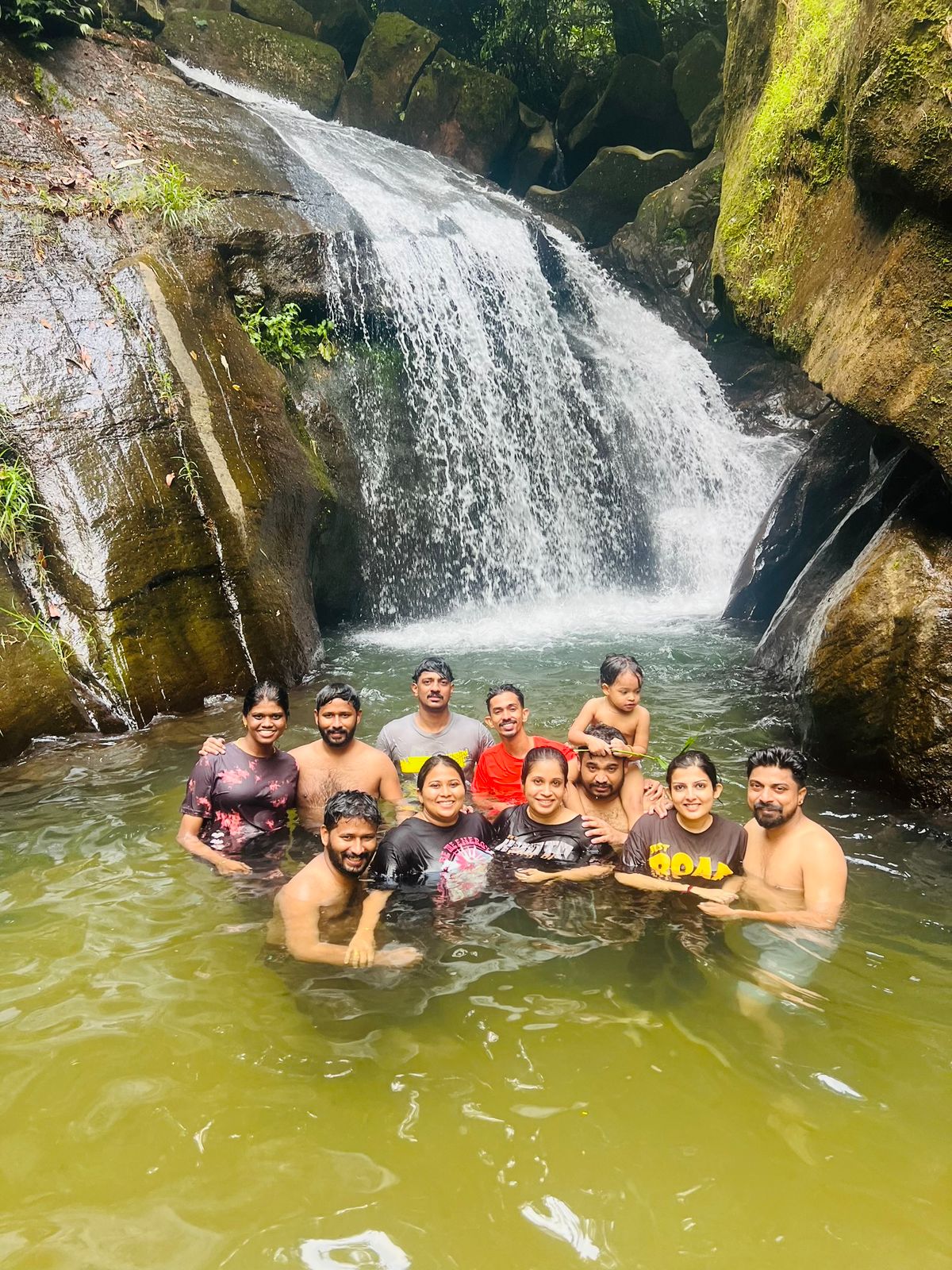 Guests enjoying a waterfall stop